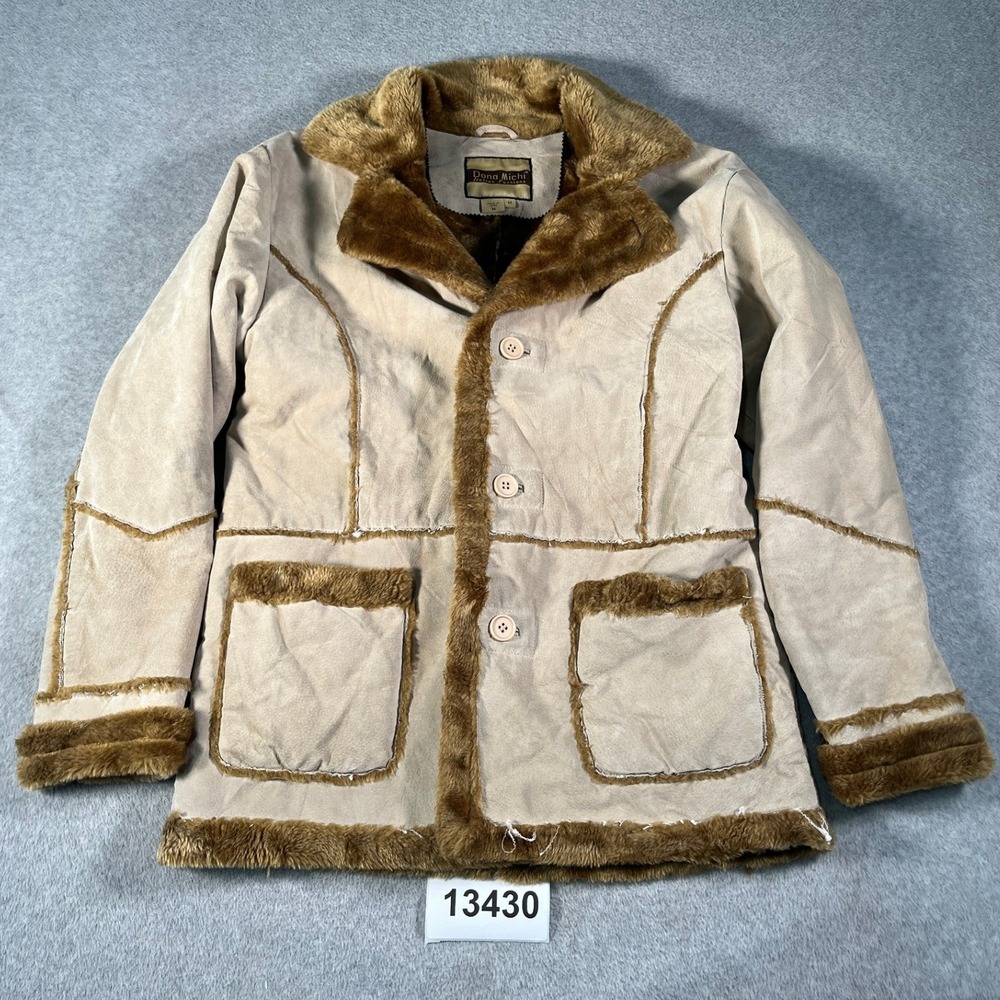Dona Michi Coat Women M Tan Good Faux Fur Trim Suede Leather Jacket